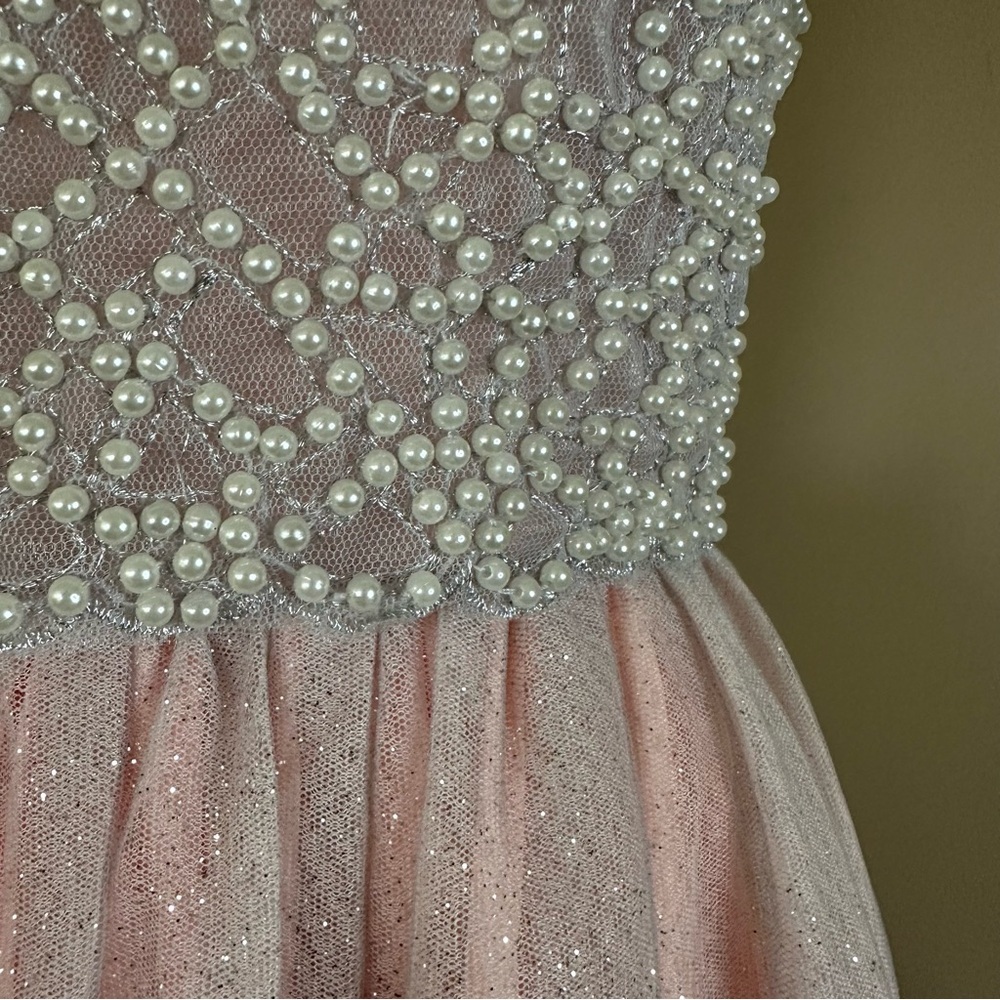 NEW Sparkly Pink Beaded Dress Pearls Junior 7 Balletcore Fairy Feminine Homecomi - Picture 7 of 10